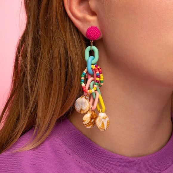 Boho seashell dangle earrings M463 - Picture 1 of 5